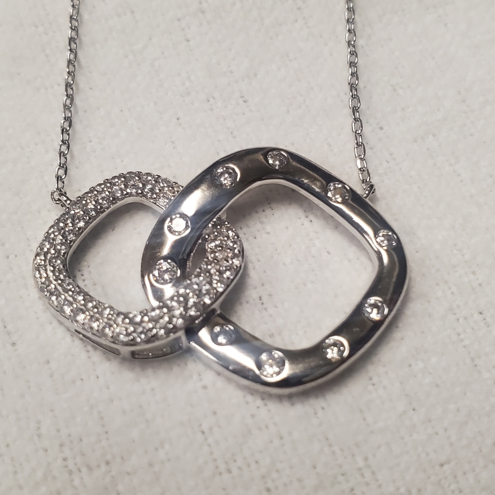 SIMONA Sterling Silver Interlocking CZ Pave 16-18" Adjustable Link Necklace